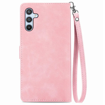For Samsung Galaxy A36 5G / A56 5G Zipper Wallet Case Flower Imprint PU Leather Phone Cover with Strap