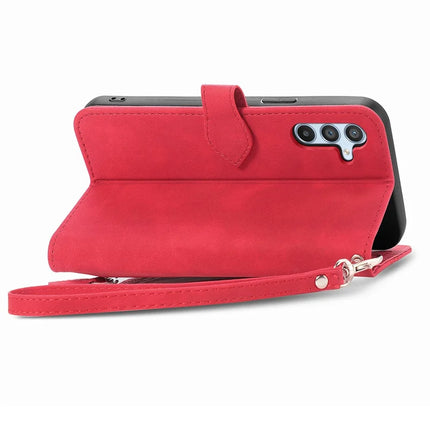 For Samsung Galaxy A36 5G / A56 5G Zipper Wallet Case Flower Imprint PU Leather Phone Cover with Strap