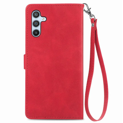 For Samsung Galaxy A36 5G / A56 5G Zipper Wallet Case Flower Imprint PU Leather Phone Cover with Strap