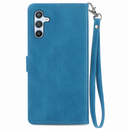For Samsung Galaxy A36 5G / A56 5G Zipper Wallet Case Flower Imprint PU Leather Phone Cover with Strap