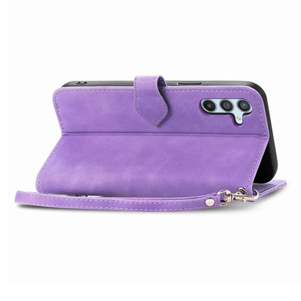 For Samsung Galaxy A36 5G / A56 5G Zipper Wallet Case Flower Imprint PU Leather Phone Cover with Strap