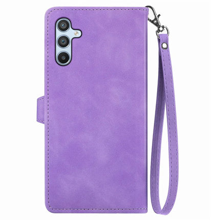 For Samsung Galaxy A36 5G / A56 5G Zipper Wallet Case Flower Imprint PU Leather Phone Cover with Strap