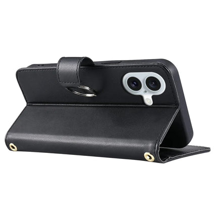 For iPhone 16 Plus Crossbody Leather Case Ring Buckle Wallet Stand Rhombus Mobile Cover