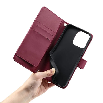 For iPhone 16 Pro Max Crossbody Leather Case Ring Buckle Wallet Stand Rhombus Mobile Cover