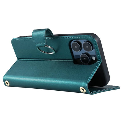 For iPhone 16 Pro Max Crossbody Leather Case Ring Buckle Wallet Stand Rhombus Mobile Cover