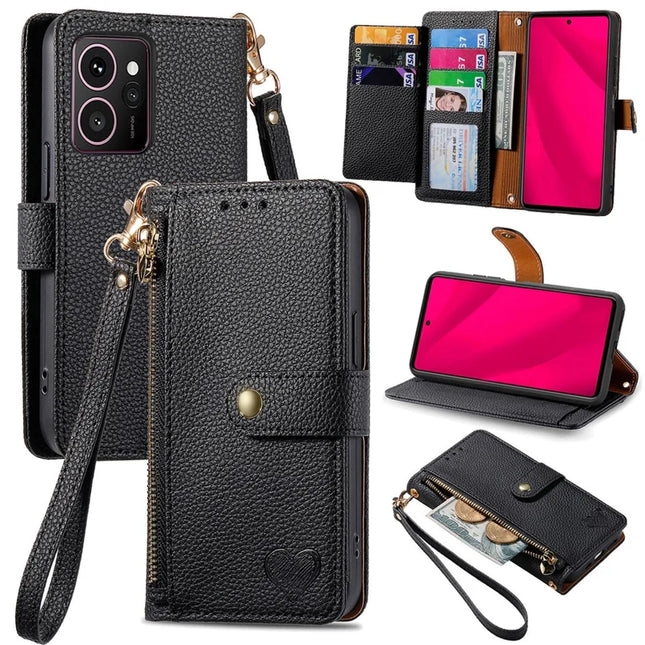 For HMD Skyline Case RFID Blocking Zipper Pocket Leather Wallet Phone Cover - Black
