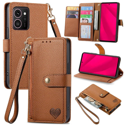 For HMD Skyline Case RFID Blocking Zipper Pocket Leather Wallet Phone Cover - Brown