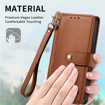 For HMD Skyline Case RFID Blocking Zipper Pocket Leather Wallet Phone Cover