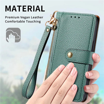For HMD Skyline Case RFID Blocking Zipper Pocket Leather Wallet Phone Cover