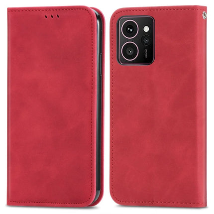 For HMD Skyline Case Skin Touch Feeling Leather Card Holder Phone Cover Magnetic Absorption - Red