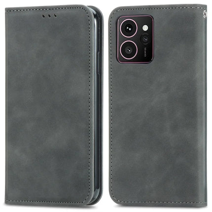 For HMD Skyline Case Skin Touch Feeling Leather Card Holder Phone Cover Magnetic Absorption - Grey