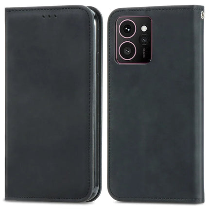 For HMD Skyline Case Skin Touch Feeling Leather Card Holder Phone Cover Magnetic Absorption - Black