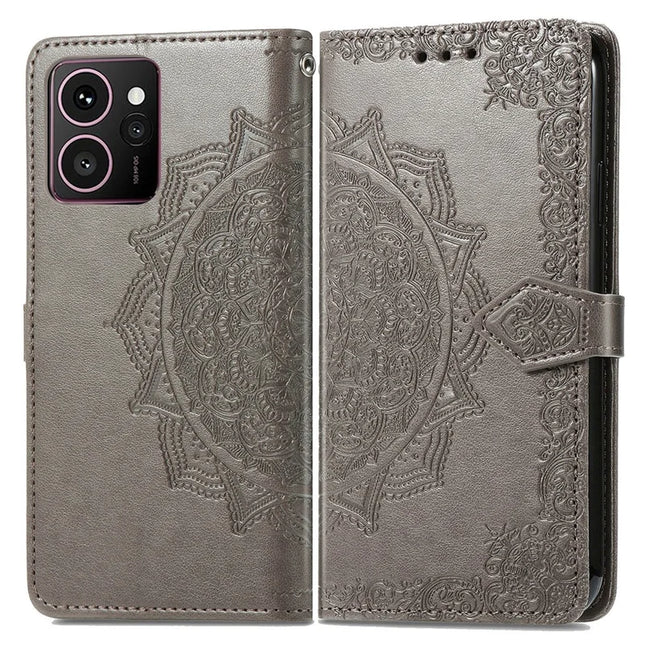 For HMD Skyline Wallet Case Mandala Flower Leather Phone Cover Stand View - Grey