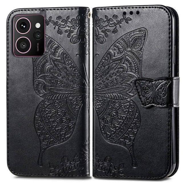 For HMD Skyline Case PU Leather Wallet Phone Cover Butterfly Pattern - Black