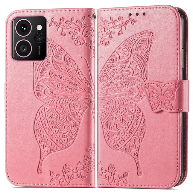 For HMD Skyline Case PU Leather Wallet Phone Cover Butterfly Pattern - Pink