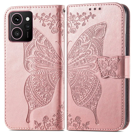 For HMD Skyline Case PU Leather Wallet Phone Cover Butterfly Pattern - Rose Gold