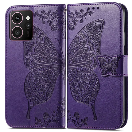 For HMD Skyline Case PU Leather Wallet Phone Cover Butterfly Pattern - Dark Purple