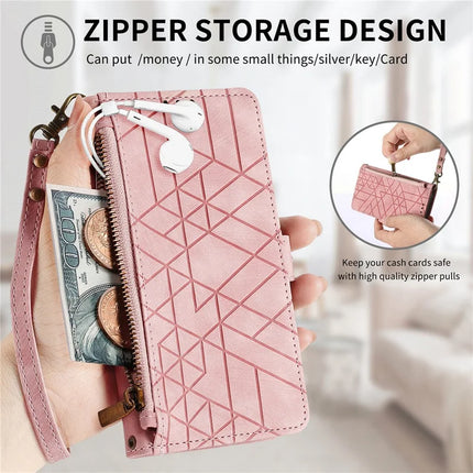 For HMD Skyline Case Zipper Wallet Geometry Lines Leather Phone Cover