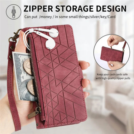 For HMD Skyline Case Zipper Wallet Geometry Lines Leather Phone Cover