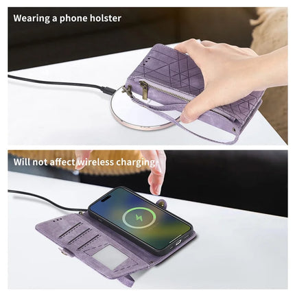 For HMD Skyline Case Zipper Wallet Geometry Lines Leather Phone Cover