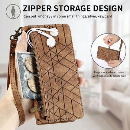 For HMD Skyline Case Zipper Wallet Geometry Lines Leather Phone Cover