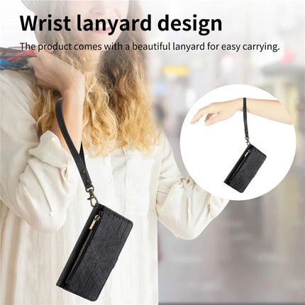For HMD Skyline Case Zipper Wallet Geometry Lines Leather Phone Cover