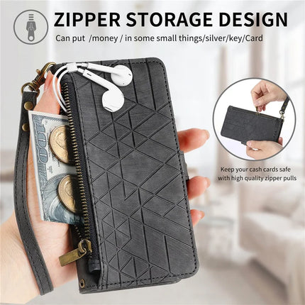 For HMD Skyline Case Zipper Wallet Geometry Lines Leather Phone Cover