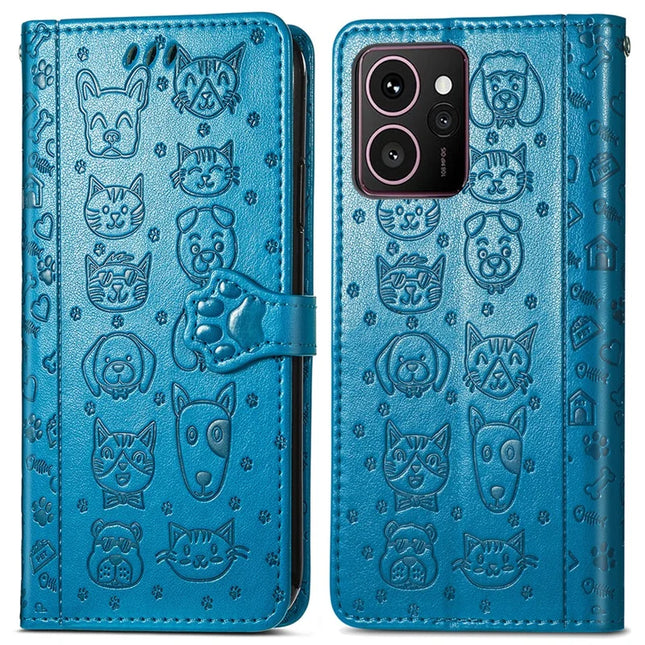 For HMD Skyline Case Leather Wallet Flip Phone Cover Cute Cat Dog Pattern - Blue