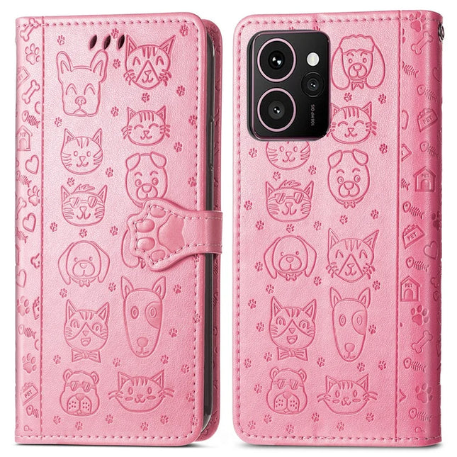 For HMD Skyline Case Leather Wallet Flip Phone Cover Cute Cat Dog Pattern - Pink