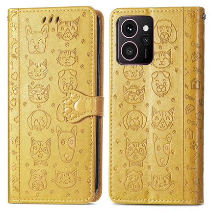 For HMD Skyline Case Leather Wallet Flip Phone Cover Cute Cat Dog Pattern - Yellow