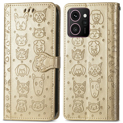 For HMD Skyline Case Leather Wallet Flip Phone Cover Cute Cat Dog Pattern - Gold