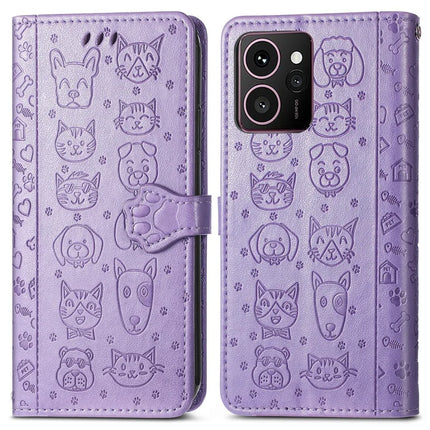 For HMD Skyline Case Leather Wallet Flip Phone Cover Cute Cat Dog Pattern - Light Purple