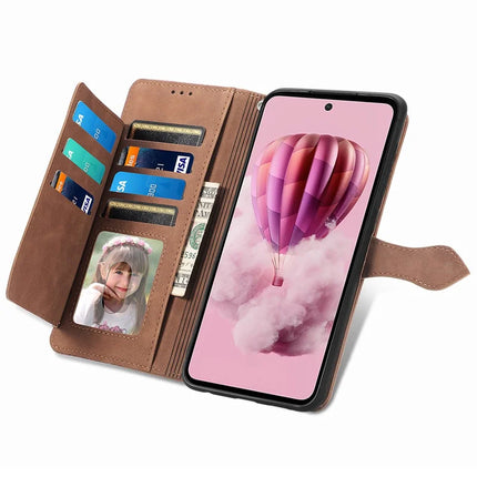 For HMD Skyline Zipper Wallet Case Flower Imprint PU Leather Phone Cover with Strap