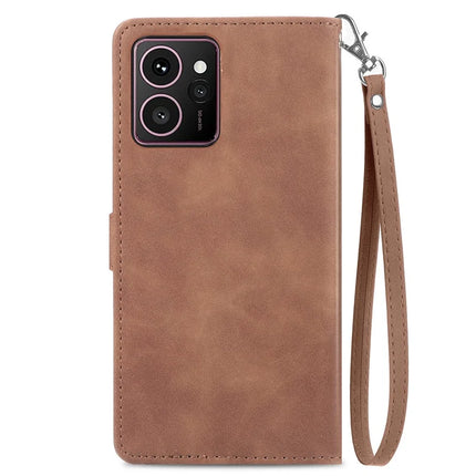 For HMD Skyline Zipper Wallet Case Flower Imprint PU Leather Phone Cover with Strap