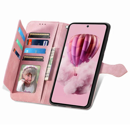 For HMD Skyline Zipper Wallet Case Flower Imprint PU Leather Phone Cover with Strap