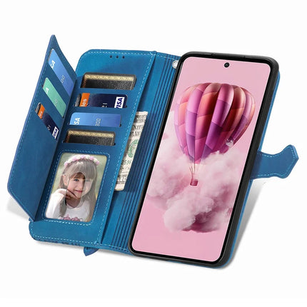 For HMD Skyline Zipper Wallet Case Flower Imprint PU Leather Phone Cover with Strap