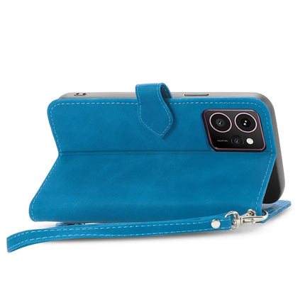 For HMD Skyline Zipper Wallet Case Flower Imprint PU Leather Phone Cover with Strap