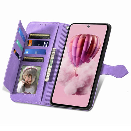 For HMD Skyline Zipper Wallet Case Flower Imprint PU Leather Phone Cover with Strap
