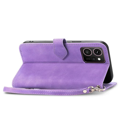 For HMD Skyline Zipper Wallet Case Flower Imprint PU Leather Phone Cover with Strap