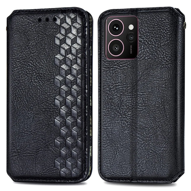 For HMD Skyline PU Leather Case Rhombus Imprint Wallet Stand Phone Cover - Black