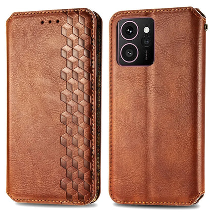 For HMD Skyline PU Leather Case Rhombus Imprint Wallet Stand Phone Cover - Brown