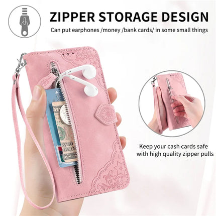 For Honor 200 Smart 5G / X7c 4G Zipper Wallet Case Flower Imprint PU Leather Phone Cover with Strap