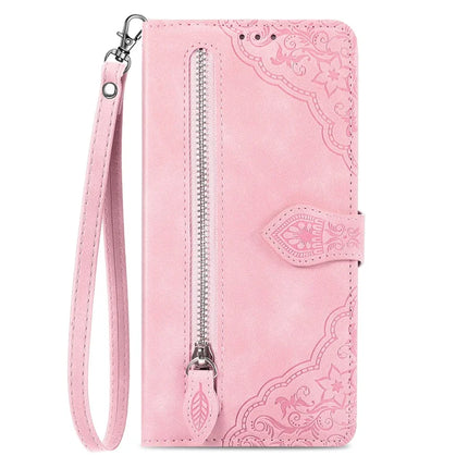 For Honor 200 Smart 5G / X7c 4G Zipper Wallet Case Flower Imprint PU Leather Phone Cover with Strap