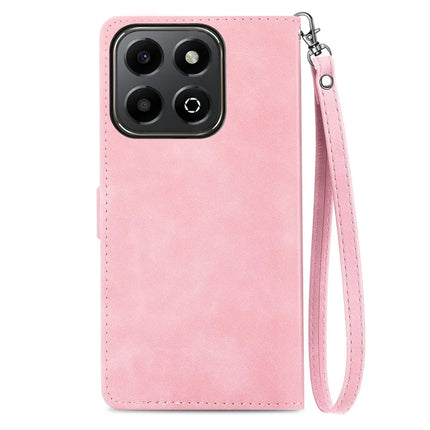 For Honor 200 Smart 5G / X7c 4G Zipper Wallet Case Flower Imprint PU Leather Phone Cover with Strap