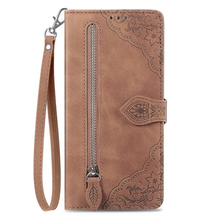 For Honor 200 Smart 5G / X7c 4G Zipper Wallet Case Flower Imprint PU Leather Phone Cover with Strap