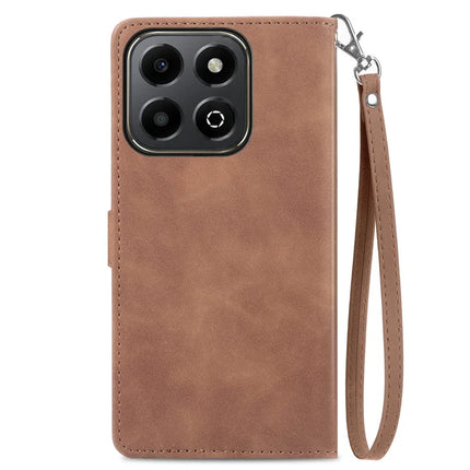 For Honor 200 Smart 5G / X7c 4G Zipper Wallet Case Flower Imprint PU Leather Phone Cover with Strap