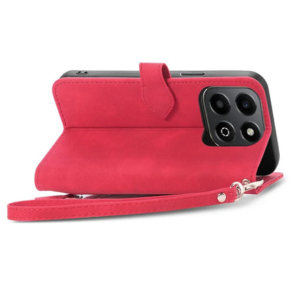 For Honor 200 Smart 5G / X7c 4G Zipper Wallet Case Flower Imprint PU Leather Phone Cover with Strap