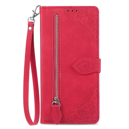 For Honor 200 Smart 5G / X7c 4G Zipper Wallet Case Flower Imprint PU Leather Phone Cover with Strap