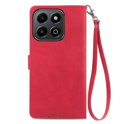 For Honor 200 Smart 5G / X7c 4G Zipper Wallet Case Flower Imprint PU Leather Phone Cover with Strap