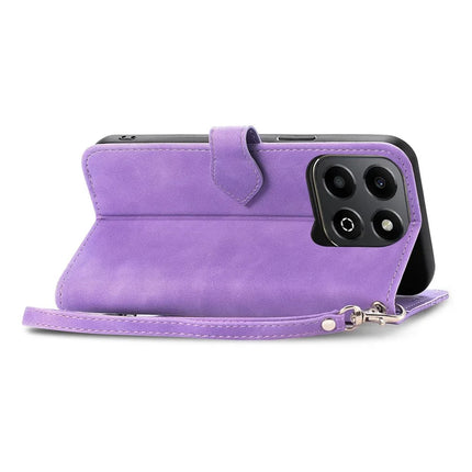 For Honor 200 Smart 5G / X7c 4G Zipper Wallet Case Flower Imprint PU Leather Phone Cover with Strap